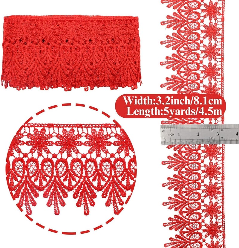 GXTIZAS Red Lace Trim 5 Yards Wide Venise Lace Ribbon Embroidered Edge Trim for Sewing Crafts Pillow Case - Image 2